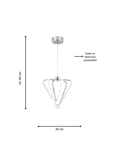 Üçgen 3lü Krom Kumandalı Ve Dimerli Beyaz, Sarı, Gün Işığı Ledli Plafonyer Avize Sb-ld-620 Krom