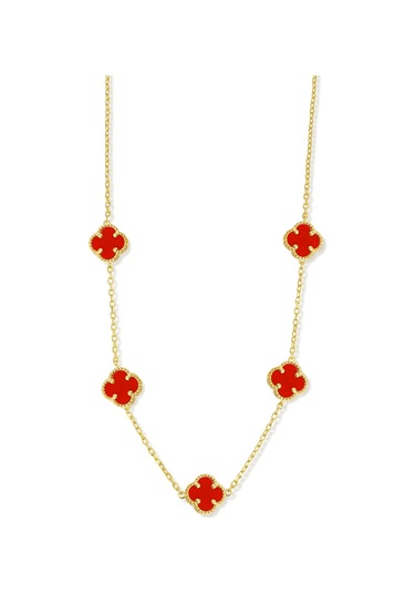 14k Altın Kaplamalı 925 Ayar Gümüş Granada Saray Yoncaları Kolye - Kırmızı 23182801 Altın