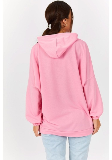 Armonika Kadın Toz Pembe Kapüşonlu Cepli Sweatshirt Arm-21k024027