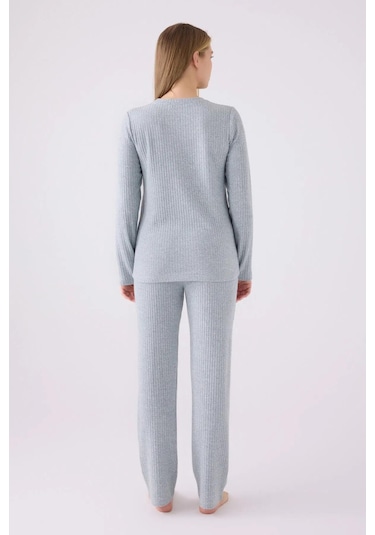Pierre Cardin 8908 Uzun Kollu Kadın Pijama Takımı Yeşil Çok Renkli