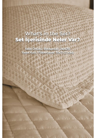 Evlen Home Joy Pamuklu Yatak Örtüsü Seti Çift Kişilik 3 Parça Elyaf Dolgulu Yumuşak Günlük Yıkanabilir Bej