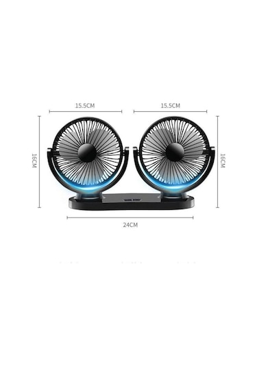 3 Kademeli Çift Başlı 360 Dönebilen Araç Fanı Oto Fan Soğutucu