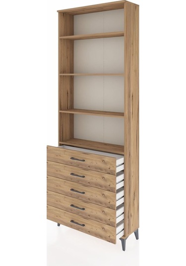 Arges Dolap 4 Raflı 5 Çekmeceli 88x30x243 Çam-çam Atlas Çam