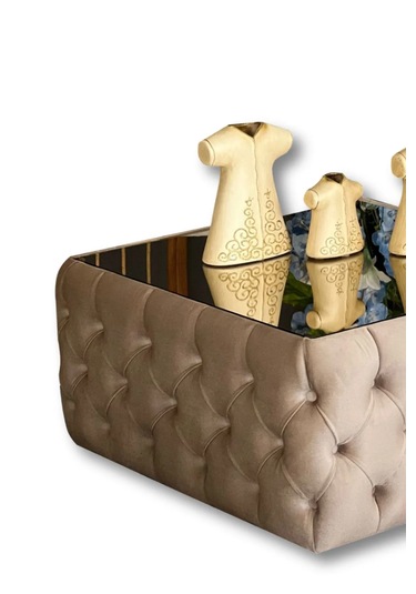 Most Hallow Cam Orta Sehpa 04 Bej Kadife Kumaş %100 Mdf Evinize