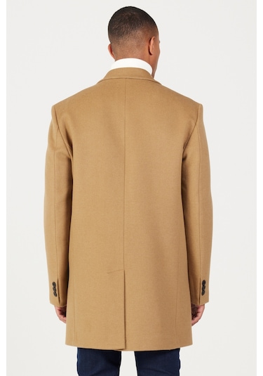 Ac&Co / Altınyıldız Classics Erkek Camel Standart Fit Normal Kesim Mono Yaka Yünlü Palto Camel