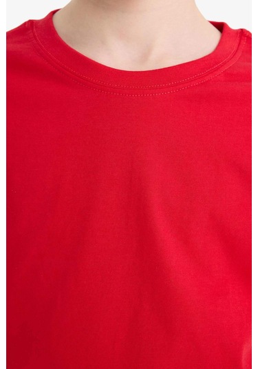 Defacto Erkek Çocuk Bisiklet Yaka Basic Düz Kısa Kollu Tişört K1687a625aurd65 KIrmızı