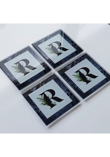 Decorita Cam Bardak Altlığı R Harfli Tasarım 4'lü Takım 10 x 10 CM Çok Renkli