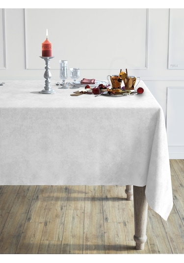 Daily Series Kadife Dokulu Beyaz Masa Örtüsü Beyaz