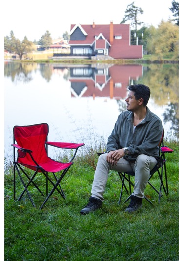 Exent 2'li Rejisör Kamp Sandalyesi Piknik Sandalyesi Katlanır Sandalye Taşıma Çantalı Kırmızı