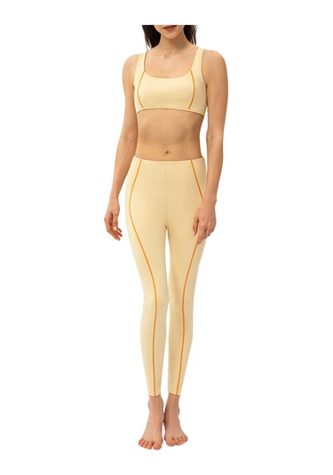 Symbee Bayan Fitness 2'li Set: Dekoratif Çizgili Büstiyer + Tayt, Sarı, Avrupa Bedeni 4/s 22738+22373 Sarı