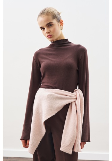 Kare Yaka Bağlamalı Triko Atkı Pembe Pembe