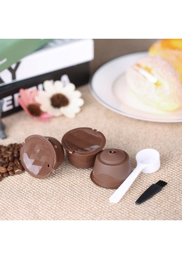 Youtek 3'lü Yeniden Kullanılabilir Kahve Kapsülü Seti Fork Ve Fırça İçerir - Dolce Gusto Uyumlu, Gıda Grubu Pp+304 Çelik, Kahve Rengi Diğer