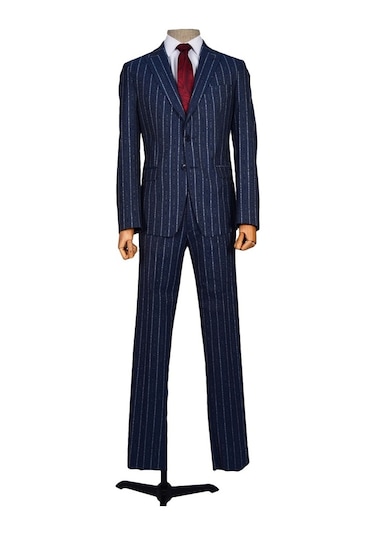 Kalın Çizgi Çift Düğme 6 Drop Slim Erkek Takım Elbise