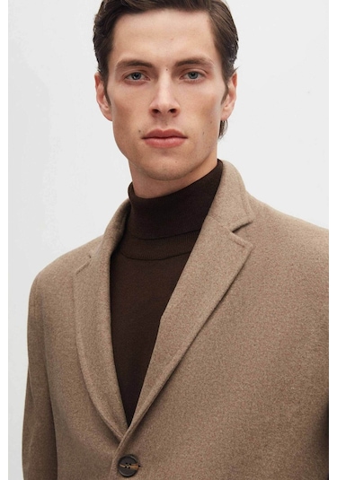 Ds Damat Regular Fit Bej Mono Yaka Kaşe Kaban 5HF08ORT10000 Bej