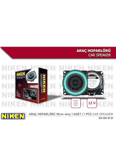 Niken 4'' - 10cm Oto Araç Hoparlörü 12V 80Watt (1Adet)