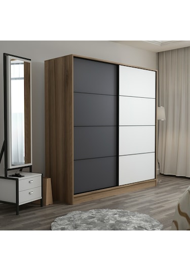 Minar Kale 2 Kapaklı Sürgülü Dolap 180 Cm - Dore/antrasit/beyaz 210cm