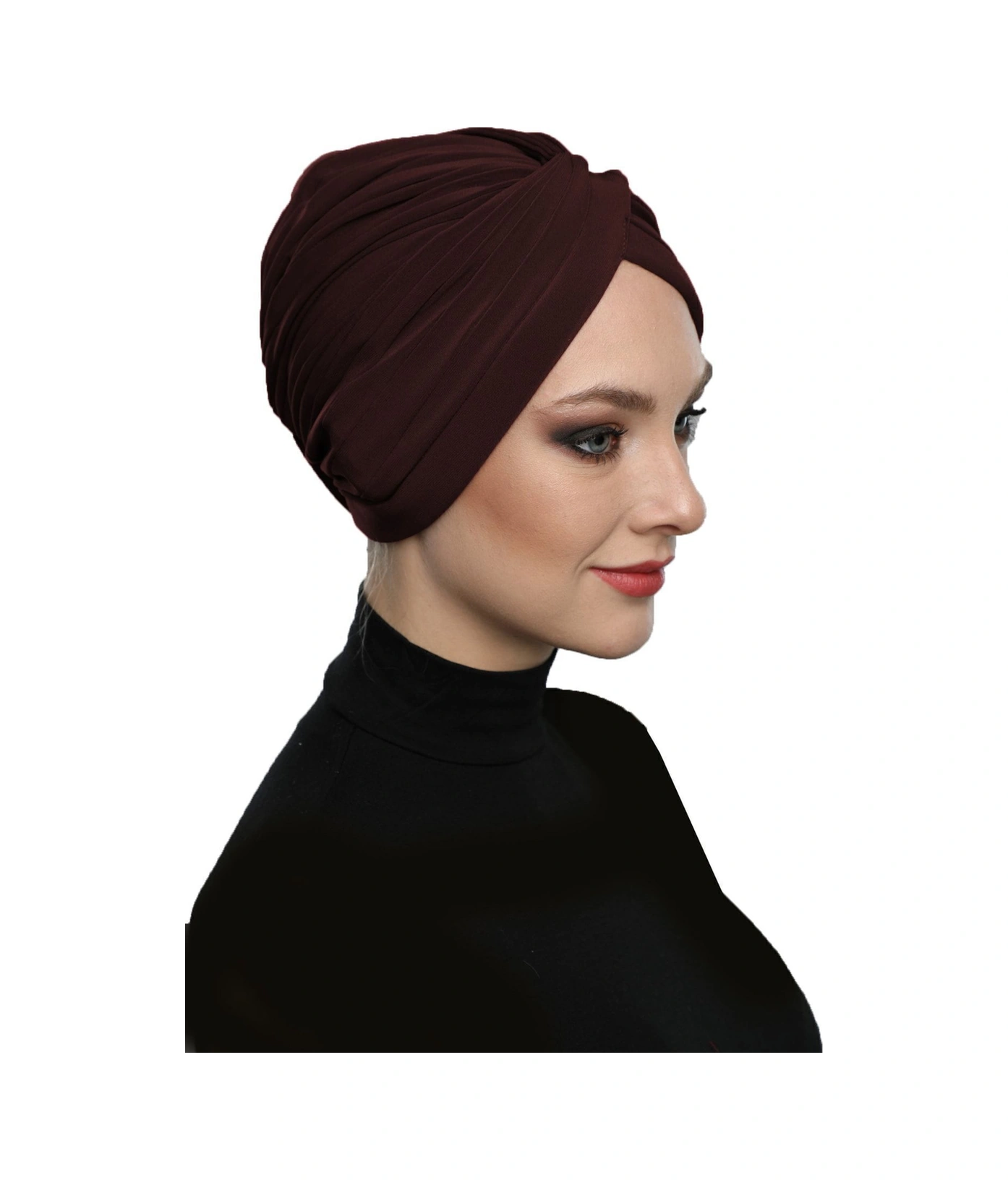 Çapraz W Nervürlü Ensesi Bantlı Kahve Hazır Türban Tesettür Havuz Bonesi Kahve