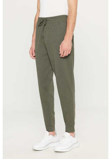 Erkek Hakı Melanj Standart Fit 2 İplik Cepli Rahat Recycle Pamuklu Jogger Eşofman Altı Hakı Melanj