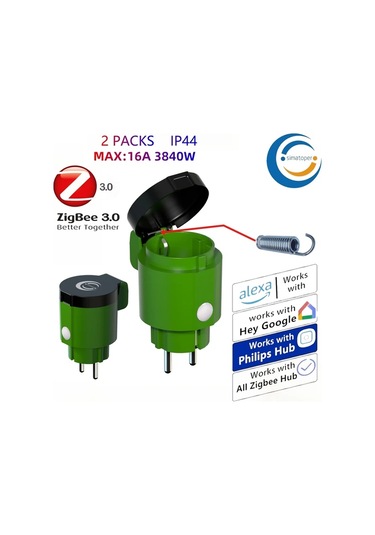 Xuweiwei Zigbee 3.0 Akıllı Dış Mekan Prizi Wifi 1 Paket Sesli Kontrol Zamanlayıcı 16a Alexa Home Assistant Hue Köprüsü Simatoper