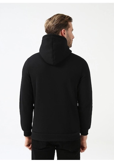 Süvari Kapüşonlu Yaka Regular Kalıp Düz Siyah Sweatshirt Siyah