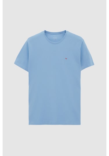 Ds Damat Regular Fit Açık İndigo Düz Nakışlı %100 Pamuk T-shirt 4hc140632006m 7069341