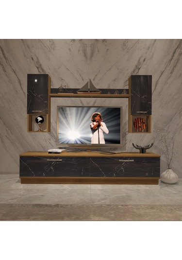 Decoraktiv Eko 5dab Mdf Std Tv Ünitesi Tv Sehpası Pera - Siyah Mermer