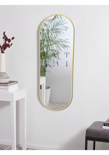 Model Alfa Dekoratif Ayna Duvar Aynası Konsol Aynası Mdf Elips Ayna 120x50 120 X 50 Gold