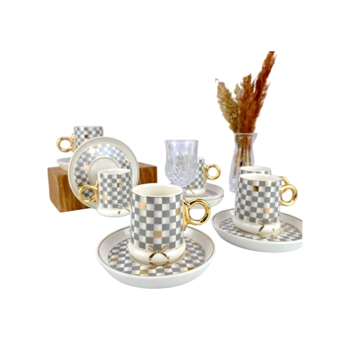 Acar Mxg-22-0125 Gri Almond 6lı Porselen Kahve Fincan Takımı Gri