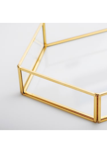 Cam Tepsi Altıgen Pirinç & Gold 30x20x5cm