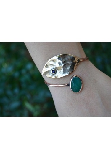 Stoneage Jewellery Yeşim Taşlı Tasarım Bileklik Bronz