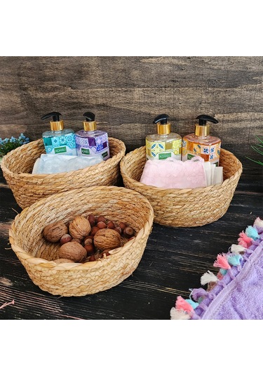 Nergis Hasır 3 Lü Sepet Saklama Kutusu Sepet Takımı Naturel