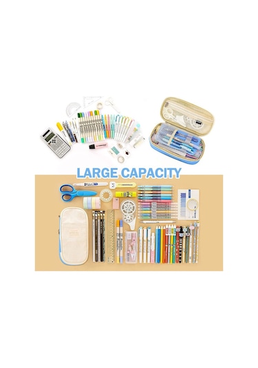 Genişletilebilir Büyük Kapasiteli Okul Ve Ofis Kalem Kutusu, Çok Bölmeli Pratik Kalemlik, Öğrenci Ve Kırtasiye Malzemeleri İçin Sarı