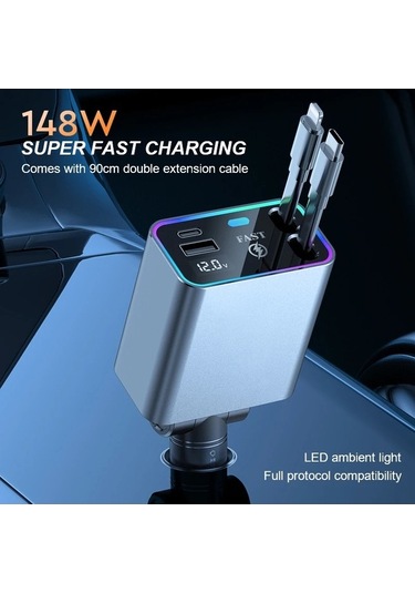 Zyzqstore 148w Pd 66w Araba Şarj Cihazı, Katlanabilir Araç Çakmak Adaptörü, 1 Adet 1 Adet