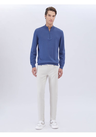 Kip İndigo Yarım Balıkçı Yaka Desenli Pamuk Karışımlı Triko Çok Renkli