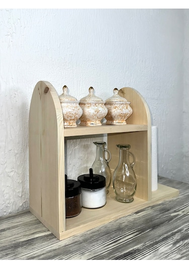O&a Wood Doğal Ahşap Mutfak-banyo Rafı Tezgah Üstü Düzenleyici Ba