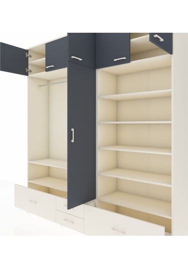 Hyperion Dolap 18 Raflı 4 Çekmeceli Tek Askılı 220x44x243 Aytaşı-antrasit/aytaşı Antrasıt/aytası