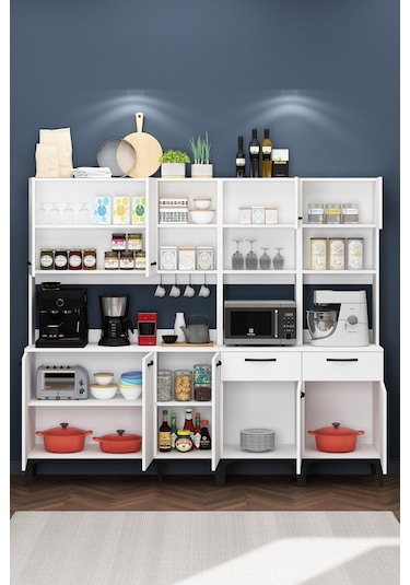 Riva Kahve Köşesi Fırın Bölmeli Askılı Airfry Kiler Dolabı Rb2 Çok Amaçlı Beyaz Beyaz