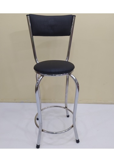 Sandalye Bar Tipi Yüksek Model Siyah 4 Adet Metal Çelik Nikelaj S