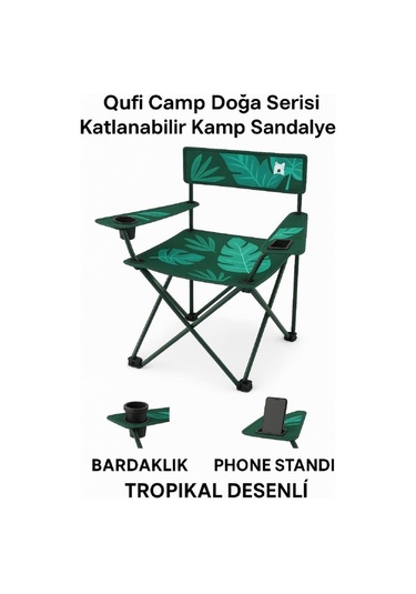 Qufi Desenli Katlanır Kamp Piknik Sandalyesi Rejisör Koltuğu Yeşil Yeşil