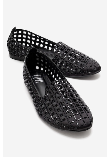 Luvishoes Sılva Siyah Taşlı Kadın Babet Ayakkabı Siyah