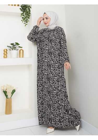 Önü Büzgülü Viskon Elbise - Kahverengi / E0130 Kahverengi