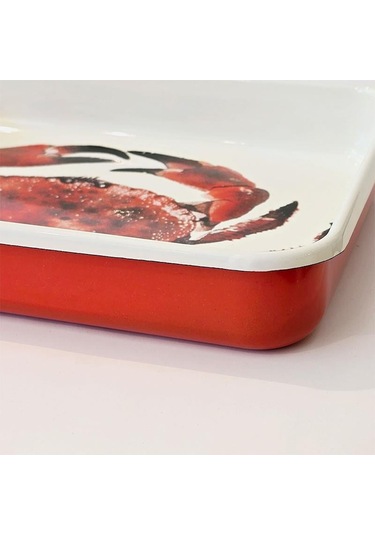 Emaye Dikdörtgen Fırın Tepsisi Yengeç Desenli Çok Renkli
