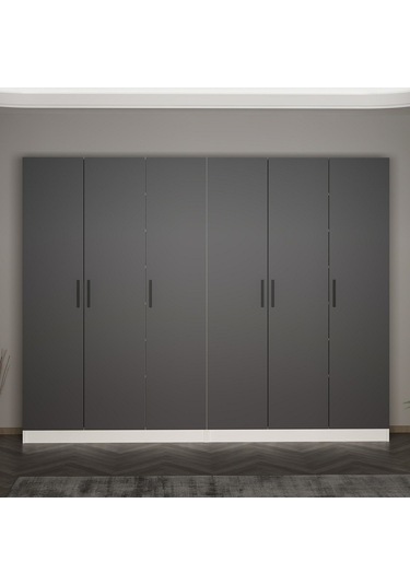 Minar Kale 210 Cm 6 Kapaklı 2b Raf Portmanto Beyaz Antrasit