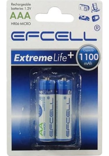 Efcell HR-1100AAA 1100 mAh AAA Ni-MH Şarj Edilebilir İnce Kalem Pil 2'li