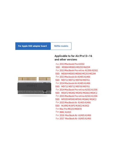 Apple Uyumlu MacBook A1398-A1502-A1465-A1466-A1419 M.2 Nvme Ssd Çevirici