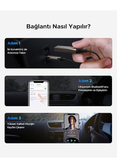 Ugreen Usb 2.0 To 3.5mm Mikrofonlu Bluetooth 5.0 Araç Kiti, 70601