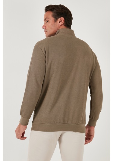 Buratti Pamuklu Regular Fit Yarım Fermuarlı Dik Yaka Erkek Sweat 5905716 Koyu Vizon