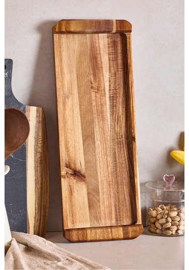 Akasya Sunumluk Kulplu 47x17 Cm Kahverengı Kahverengi