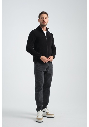 Shooter Sportswear Premium Kışlık Erkek Polar Sweatshirt Minimal Nakış Detayları Fermuarlı Regular Fit Siyah