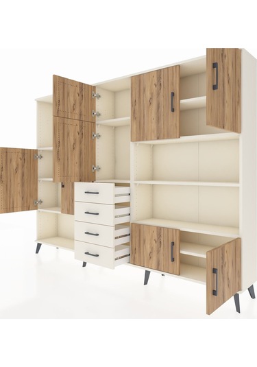 Arges Dolap 9 Raflı 4 Çekmeceli 8 Kapaklı 220x30x163 Aytaşı-çam/a Aytaşı-çam/aytaşı